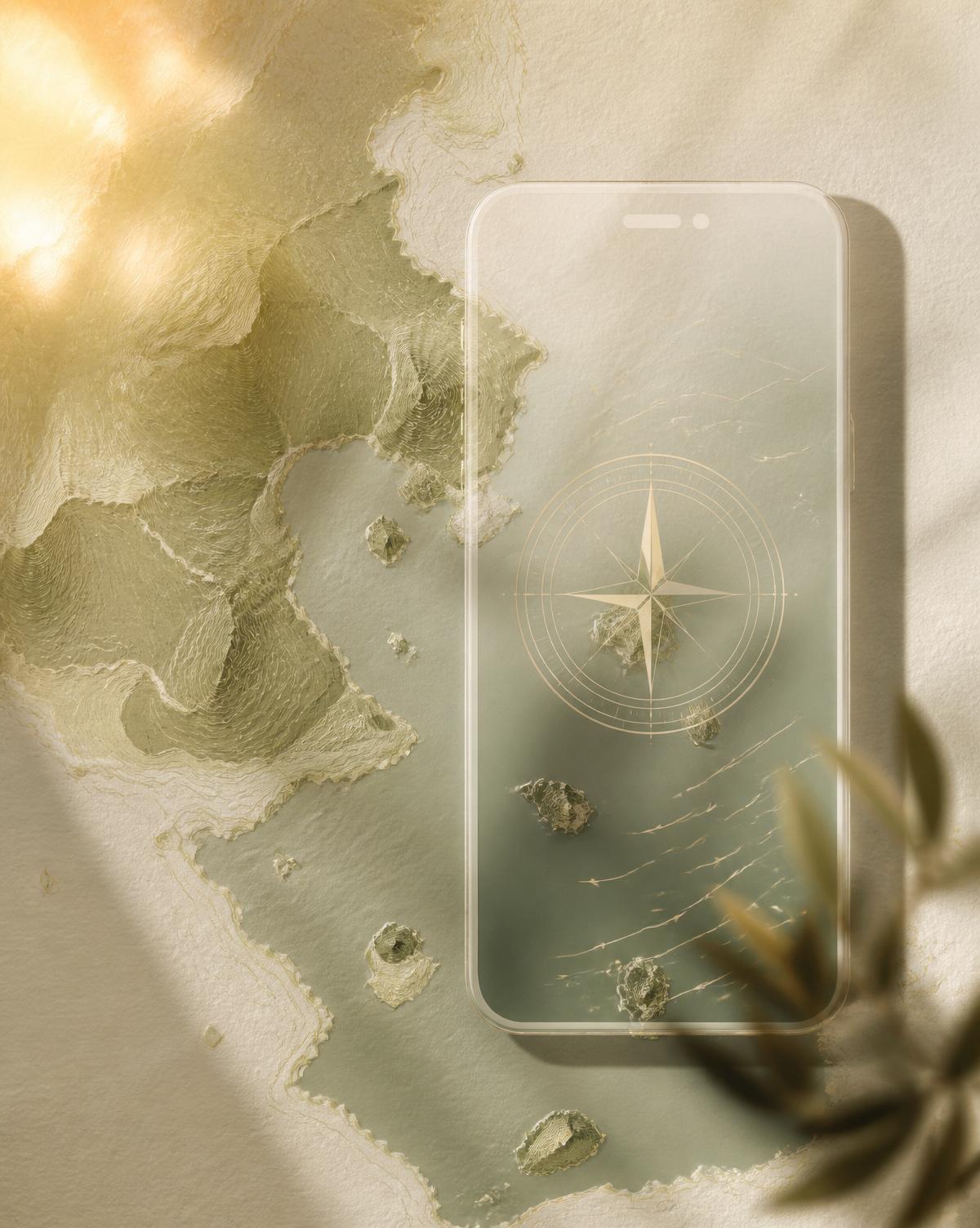 Abstract map and compass — Kai, digital island companion